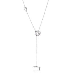 NEW 2018 NEW 100% 925 Sterling Silver Bright Hearts Necklace Clear CZ Elegant Temperament Suitable Gift Clavicle Chain AA220315