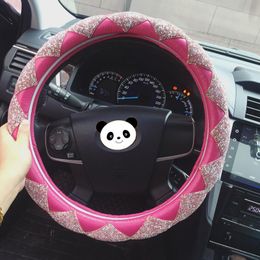 Steering Wheel Covers Luxury Women Diamond Leather Car Bling Crystal Auto Interior AccessoriesSteering