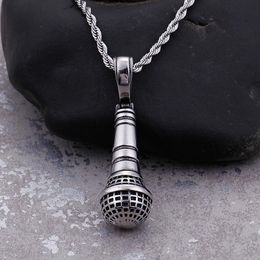 Pendant Necklaces HaoYi Microphone Necklace For Men Stainless Steel Hip-hop Rock Music Lover JewelryPendant