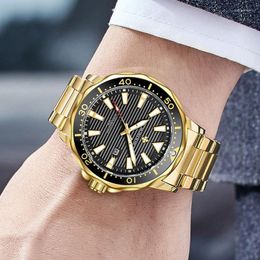 Wristwatches 2022 WWOOR Gold Diving Watch For Men Luxury Stainless Steel Automatic Quartz Wristwatch Waterproof Mens Watches Reloj Hombre
