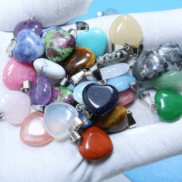 Natural Stone Mix 16MM Heart Shape Charms Pendants For Necklace Jewellery Making Women Earring DIY Accessories