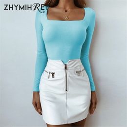 ZHYMIHRET Sexy Square Collar T Shirt Women Long Sleeve Tshirt Female T-shirt Streetwear Camiseta Mujer Poleras De Moda 220328