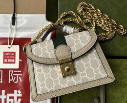 Realfine Bags 5A 696180 17.5cm Ophidia Mini Beige Canvas Shoulder Handbags Purses For Women with Dust bag