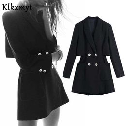 Klkxmyt Za Jumpsuit Women Fashion Black Elegant Blazer Playsuits Vintage V Neck Long Sleeve Pockets Female Jumpsuits Mujer 210527
