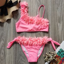 Flower Girl Swimsuit Kids Two Piece Children's Swimwear 2-14 Years Toddler Bikini Little s Bathing Suit Beachwear 220426