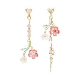 floral earrings Australia - Dangle & Chandelier Summer Pink Purple Flower Long Crystal Cute Cat Floral Drop Earrings For Women