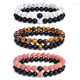 Beaded Strands 2pcs/Set Bracelet Couples Distance Black White Natural Stone Lava Tiger Eye Yoga For Men Women Elastic Rope Jewellery G Lars22