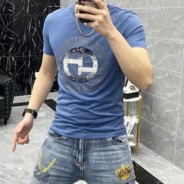 Fashion Brand Design 2022 Summer New Men's T-Shirts Sequin Diamond Luxury Short Sleeve Heavy Craft Round Neck Mercerized 316l