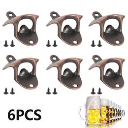 6 Pack Bottle Opener Wall Mounted Rustic Beer Opener Set Vintage Look with Mounting Screws for Kitchen Cafe Bars 210326