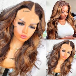 Highlights Strawberry Blonde Loose Wave Part Wigs 100% Human Hair Glueless Unprocessed Brown Wavy U Shape None Full Lace Wig End