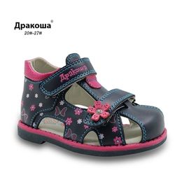 Apakowa Summer Classic Moda Sapatos infantis infantis sandálias infantis garotas PU Sandálias de couro PU Butterfly com suporte de arco 220623