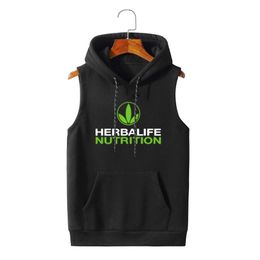 Herb Nutrition Mens Solid Sleeveless Hoodie Sweatshirt Casual Loose Drawstring Tops with Pockets Autumn Winter 220623