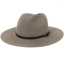 Wide Brim Hats HT3588 Spring Summer Sun Hat Leather Belt Beach Cap Men Women Panama Male Female Straw Fedoras Eger22