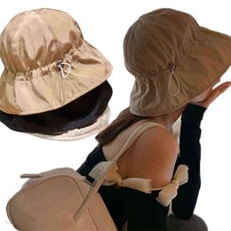 New Fashion Drawstring Fisherman's Hat Women Panama Black Bucket Hat Fishing Cap Fisherman Caps Hip Hop Casual Sun Cap for Girl G220418