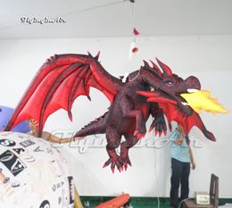 Personalized Hanging Red LED Inflatable Fire Dragon Balloon With Flame For Halloween Party And Concert Stage Show