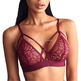 Womens Sexy Crop Tops Bras Strappy Lingerie Floral Sheer Lace Bra Top Seamless Bralette Cropped Feminino Underwear Wholesale