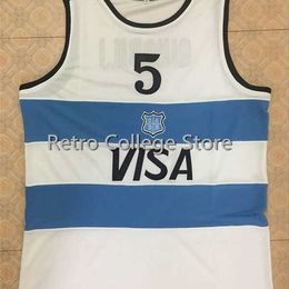 Xflsp #5 Manu Ginobili Team Argentina Navy Blue Sewn Retro Throwback Basketball Jersey Customise any size number and player name