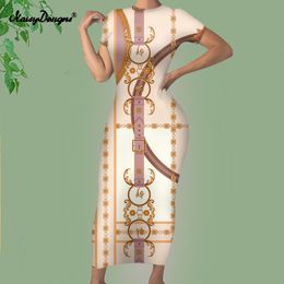 Noisydesigns Luxury Golden Floral Women Bodycon Dress Streetwear Patchwork Design O-Neck Long Mini Ropa Elegant Lady Dropship 220627