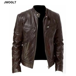 Spring Autumn New Mens Motorcycle Biker Leather Jackets Coats Casual Men Stand Collar Zipper Black Brown PU Leather Jacket Men 210412