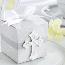 first Communion cross candy box Christening baby shower wedding party bomboniere wrap holders with ribbons 220811