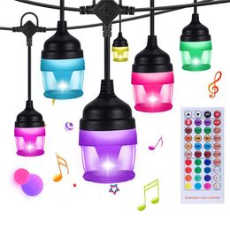 Strings 12Bulbs Outdoor RGB LED String Lights Sync To Music Commercial Waterproof & Shatterproof For Cafe BackyardLED