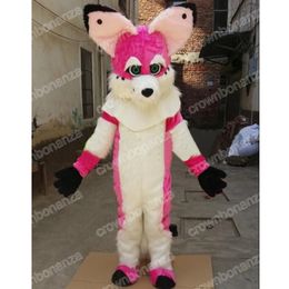 Halloween Pink Husky Fox Dog Mascot Costume Cartoon Anime theme character Adults Size Christmas Carnival Birthday Party Outdoor Outfit