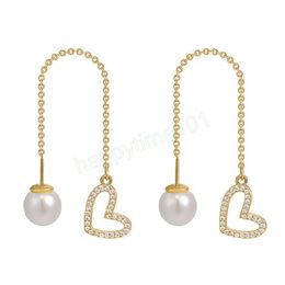 Classic Pearl Pendant Peach Heart Love Dangle Earring Ear Line Fashion Korean Jewelry For Woman Party Girl Earrings