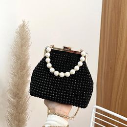 Evening Bags Pearl Chain Top Clutch Bag Bright Diamond Women Luxury Shoulder Crossbody Purse Brand Designe Ladies Party Mini HandbagsEvening