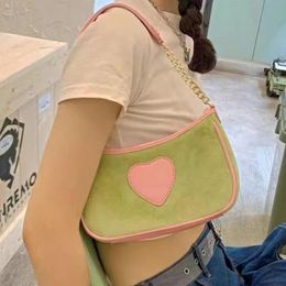 Evening Bags Fashion Matte Leather Women Underarm Bag Lovely Heart Y2k Sweet Girls Shoulder Handbags Female Chain Green