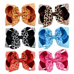 4Inchs Baby Girls Hair Clips candy Colour Fabric hairpin Leopard Striped hair Bow Children Ribbon Accessory Hairpins