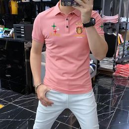 Summer New Men's Polo Shirt Heavy Craft Embroidery Love Letter Design Western Popular Cotton Blending Short Sleeve Led Polos Top Pink Black White M-4XL