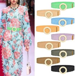 Belts Women Solid Woven Elastic Casual Summer Belt Stretch Skinny With Wooden BuckleBelts