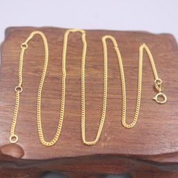 Chains Real Pure 18K Yellow Gold Chain 1.5mm Curb Link Adjustable Necklace For Women Lucky Gift 3.5-3.7g/ 45cmChains