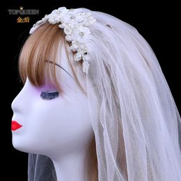 Bridal Veils VS355 Veil With Rhinestones Pearls Applique Lace Flower Wedding Bride Accessories For Veiled WomenBridal