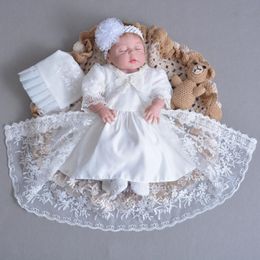 Girl's Dresses 3PCs Per Set Baby Girl Baptism Dress Infant Christening Gown Embroidered Lace Born Birthday Party 0-24 Months