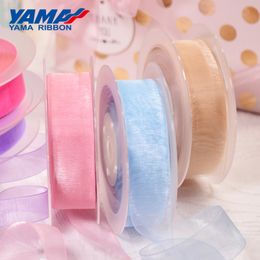 Sheer Organza Silk Ribbon 200yards/roll 22 25 32 38 mm Black White Red Blue Purple Solid Colour for Wedding Gift Packing