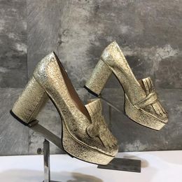 Fashion- latest women's dress shoes thick heel full leather tassel decoration luxury custom logo 231115