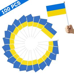 100pcs/set Ukraine Hand Flag 14*21cm Ukraine Hand waving Flag with plastic flagpole 30*45cm World Cup hand waving flag