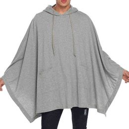 Mens Loose Oversized Plus Size Hooded Poncho Cloaks Casual Pullover Hoodie Cape Coat Tops Hip Hop Streetwear Sweatshirt Male XXL L220704