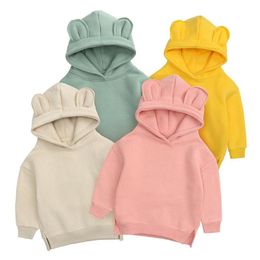 T-shirts Korean Children's Sweater Spring And Autumn Winter Clothes Boys Girls Hooded Fleece Baby Jacket Bear Ears ClothingT-shirts