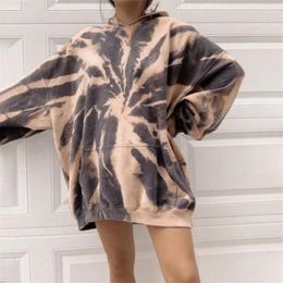 Autumn Womens Sweatshirt Hoodies Hooded Gradient Print Long Sleeve Tie Dyeing Pullover Sweatshirt Women Oversized Sudadera Mujer T200904