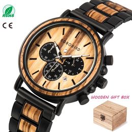wooden gift boxes for men UK - BOBO BIRD Wooden Watch Men erkek kol saati Luxury Stylish Timepieces Chronograph Military Quartz Watches in Gift Box 220317
