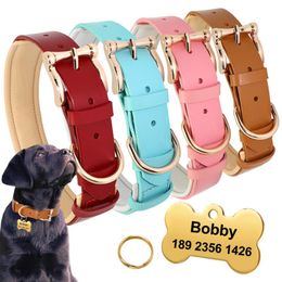 Dog Collars & Leashes Custom Leather Collar Personalized Pet Large Engraved ID Tag For Medium Dogs Free Engraving Nameplate CollarsDog