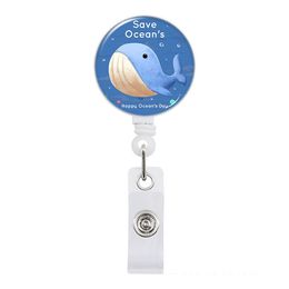Office & School Supplies Selling Cartoon whale Badge Telescopic Easy Pull Buckle Badge Reel Back Clip Certificate Cover