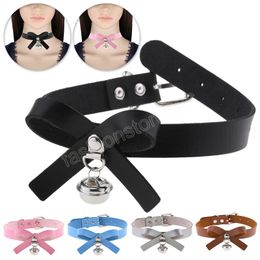 PU Leather Choker With Bell Collar Necklace Women Girls Fashion Party Statement Jewelry Bowknot Neck Accessories