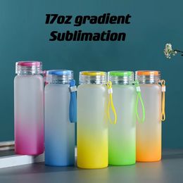 17oz Sublimation Glass tumbler with handle lid blank Frosted Glasses Water Bottle gradient Colours printing tumblers with bamboo lid & straw DIY coffee mugs