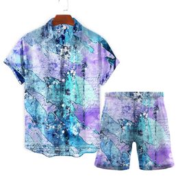 Men's Tracksuits Fashion 2022 Summer Trend Casual Printing Men's Shirt Short-sleeved Suit Party Loose Beach Leisure Elements Wind LiteMe