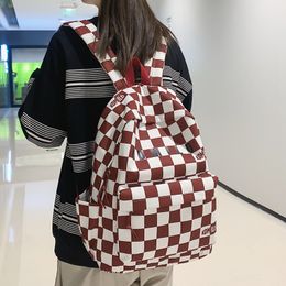 Fashion Plaid Women Backpack Men Cool Nylon Travel Bag Unisex Letter Printing Schoolbag College Girls