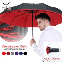 Windproof Double Layer Men Umbrella Large Folding Fully Automatic Rain Women 10K Strong Luxury Business Umbrellas Male Parasol 220426