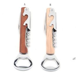 Wood Handle wine opener Stainless Steel Hand-Held Deluxe Bottle Opener Corkscrew Double Hinge Waiters Wine Bottle Opener JLA13073